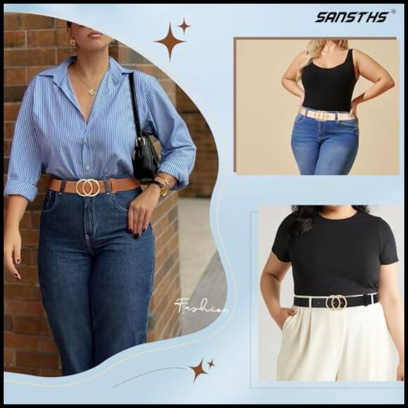 Faux Leather Double O-Ring Gold Buckle Belt for Jeans and Dresses main image 4